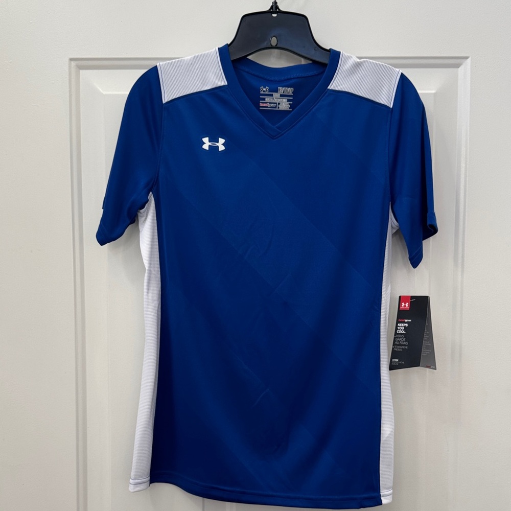 Under Armour Blue and White Short Sleeve Heatgear Tee